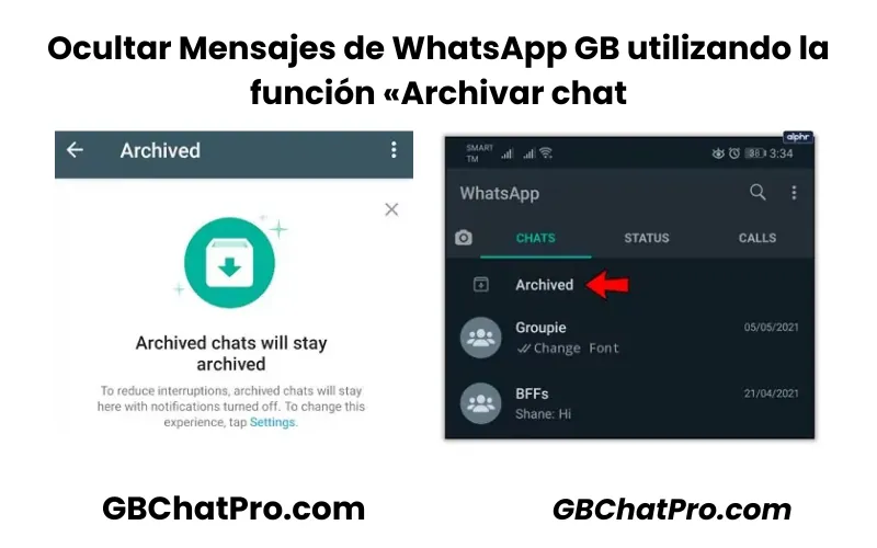 Ocultar Mensajes de WhatsApp GB utilizando la función «Archivar chat